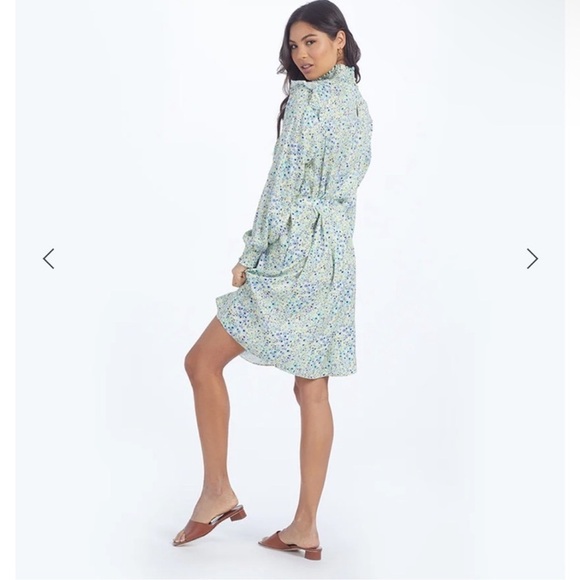 The All Dressed Up Mock Neck Dress Painted Floral in Slate & Powder Size M - Picture 11 of 16